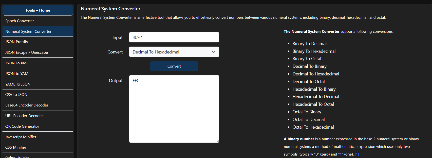 Numeral system converter solution toolkit